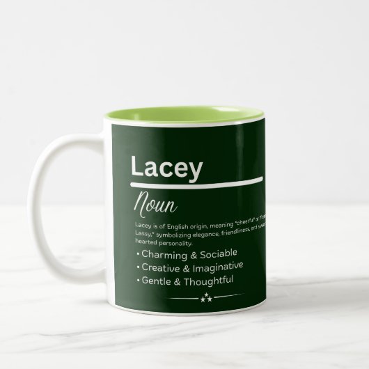 Lacey, Girl Personalized Name Definition Mug Tweekleurige Koffiemok (Links)