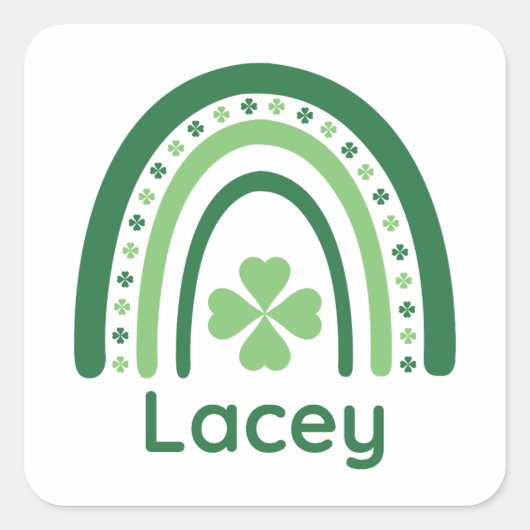 Lacey Name Clover Boho Rainbow Vierkante Sticker (Voorkant)