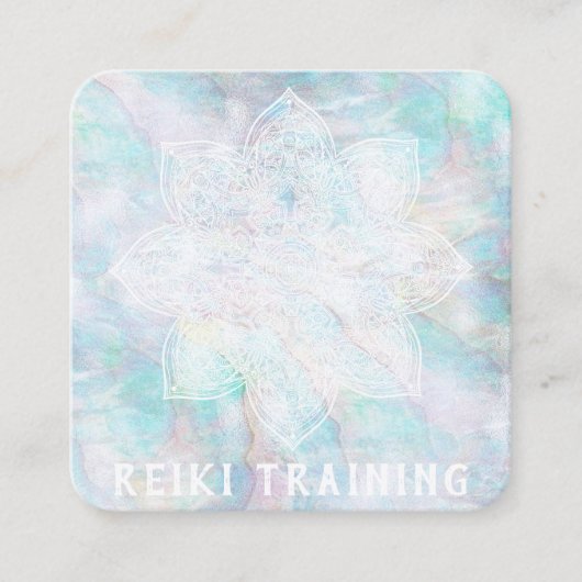 *~* Lacey White Mandala Blue Pink Yellow Pastel Vierkante Visitekaartje (Voorkant)