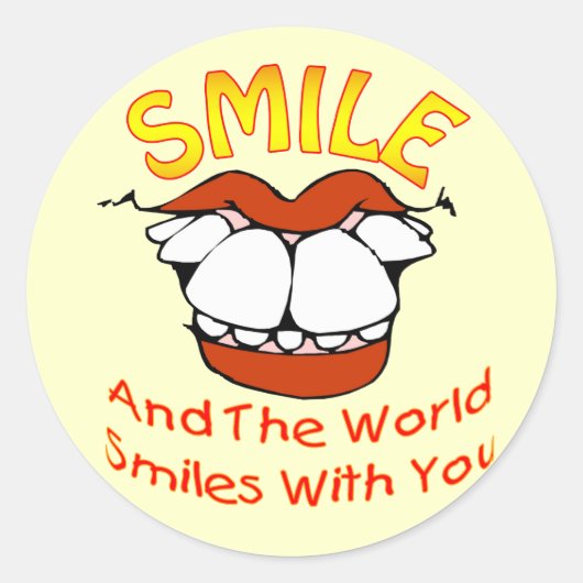 Lach en de wereld glimlacht met jou ronde sticker (Voorkant)