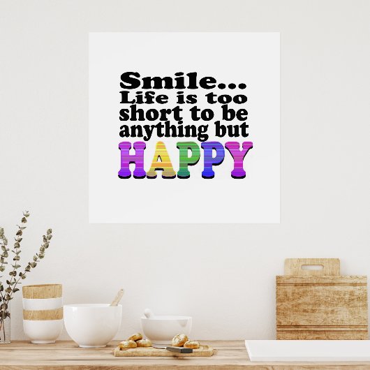 Lach en wees blij poster (Keuken)