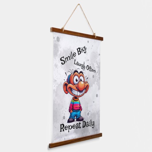 "Lach groot, lach vaak, herhaal dagelijks" Cartoon Hangend Wandkleed (Gebogen)