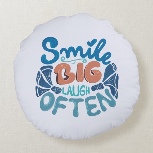 Lach Grote lach Vaak: hartverwarmende boodschap Rond Kussen (Achterkant)