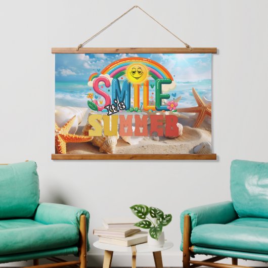 Lach Hello Zomer Tijd Hangend Wandkleed (Woonkamer)