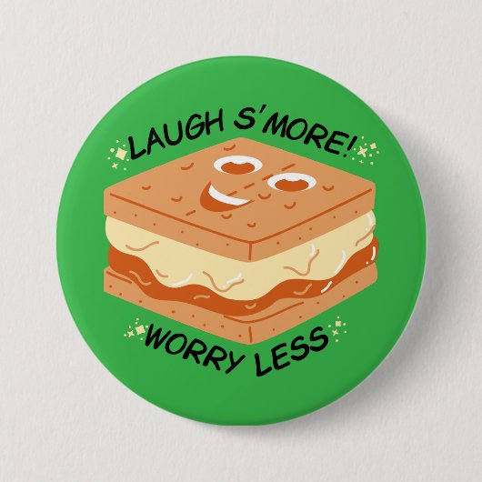 Lach is meer zorgen minder ronde button 7,6 cm (Voorkant)