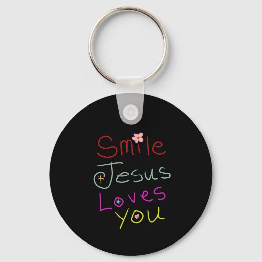 ‘Lach Jezus houdt van je’ Aangepaste christelijke Sleutelhanger (Voorkant)