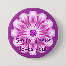 Lach, Jezus houdt van je! Ronde Button 7,6 Cm