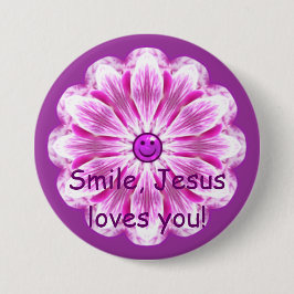 Lach, Jezus houdt van je! Ronde Button 7,6 Cm