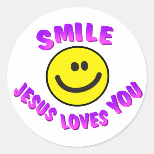Lach, Jezus houdt van je Ronde Sticker