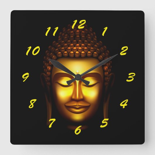 Lach Lord Buddha Gold en Black Vierkante Klok (Voorkant)