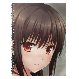 Lach meisje schattig brunette amberkleurige ogen notitieboek