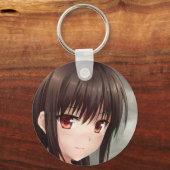 Lach meisje schattig brunette amberkleurige ogen sleutelhanger (Voorkant)