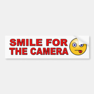 Lach naar het camera met grappig gezicht bumpersticker