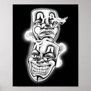 Lach nu Huil later Chicano Tattoo Flash Poster