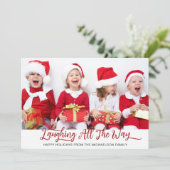 Lach onderweg foto's feestdagenkaart (Staand voorkant)