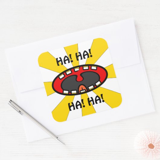 Lach open mond (met slechte tanden, tong & uvula) vierkante sticker (Envelop)