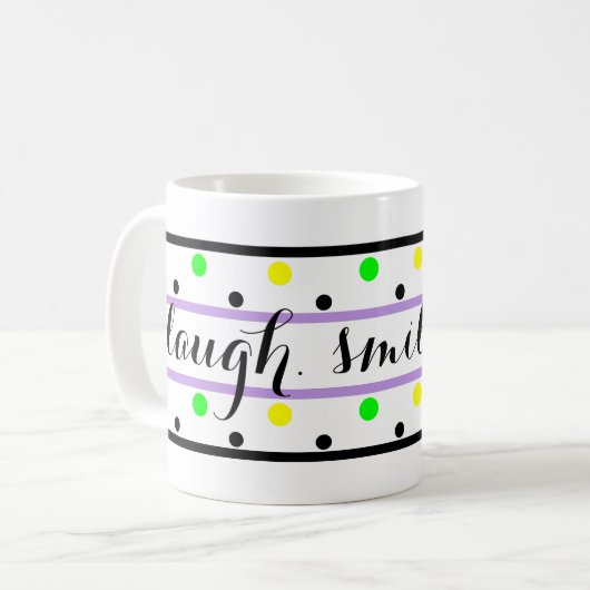 Lach Quote Paarse Geel Groene Polka Dots Koffiemok (Voorkant links)