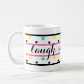 Lach Quote Roze Blauw Geel Polka Dots Koffiemok (Links)