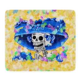 Lach Skeleton Woman in Blue Bonnet op Yellow Snijplank