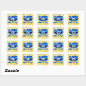 Lach Skeleton Woman in Blue Bonnet op Yellow Vierkante Sticker (Vel)