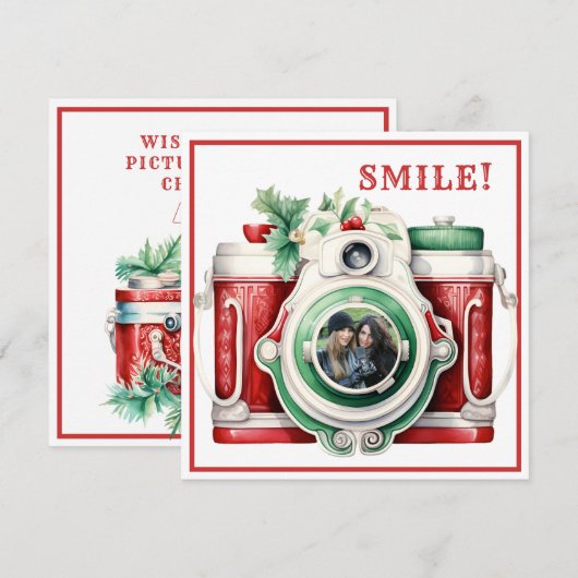 Lach | Vintage camera kerstkaart (Voorkant / Achterkant)