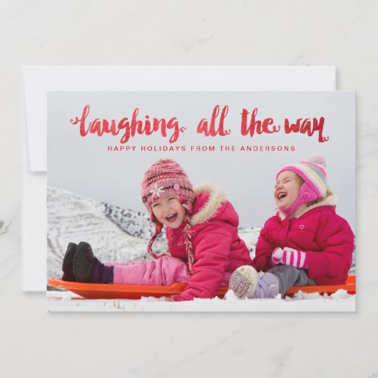 Lachen All the Way Script Overlay Vakantiefoto Feestdagenkaart (Voorkant)