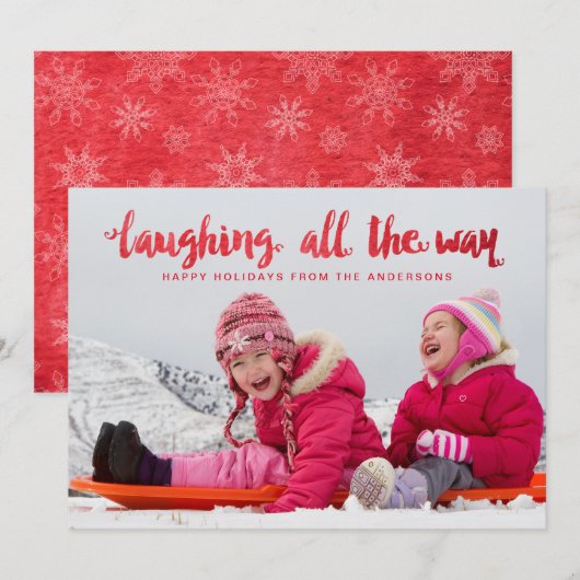 Lachen All the Way Script Overlay Vakantiefoto Feestdagenkaart (Voorkant / Achterkant)