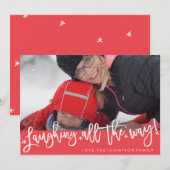 Lachen All the Way Script Vakantie Fotokaart Feestdagenkaart (Voorkant / Achterkant)