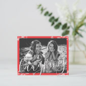 Lachen All The Way Snowflake Kerst Rode Foto Briefkaart (Staand voorkant)