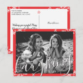 Lachen All The Way Snowflake Kerst Rode Foto Briefkaart (Voorkant / Achterkant)