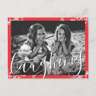 Lachen All The Way Snowflake Kerst Rode Foto Briefkaart