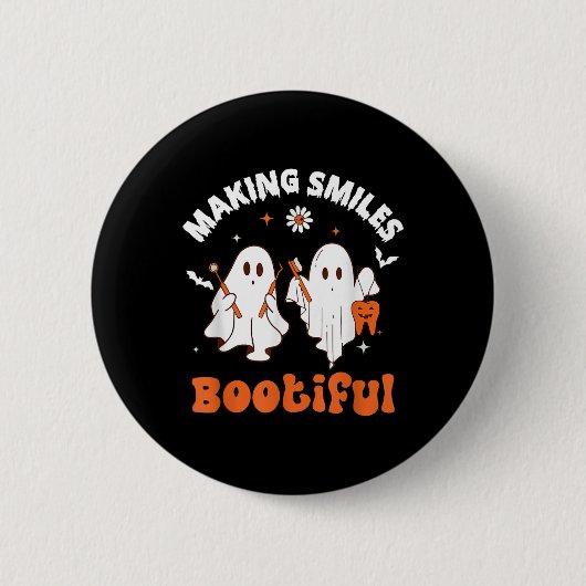 Lachen Bootiful Funny Ghost Dentist Halloween Dent Ronde Button 5,7 Cm (Voorkant)