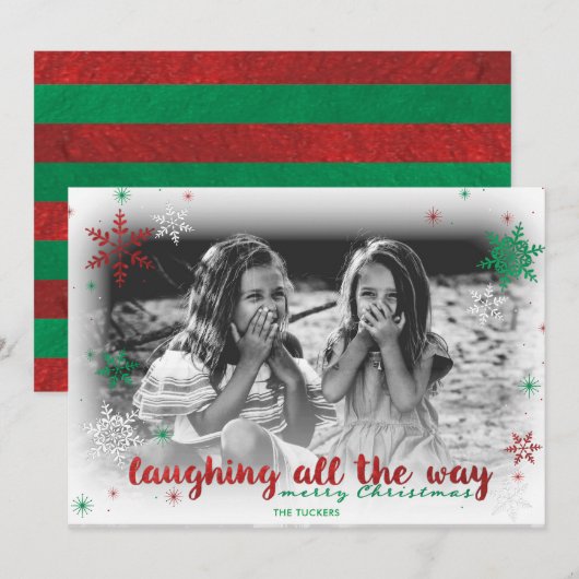 Lachen de hele weg Folie Sneeuwvlokken Volledige F Feestdagenkaart (Voorkant / Achterkant)