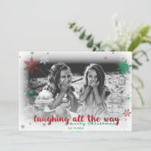 Lachen de hele weg Folie Sneeuwvlokken Volledige F Feestdagenkaart (Staand voorkant)