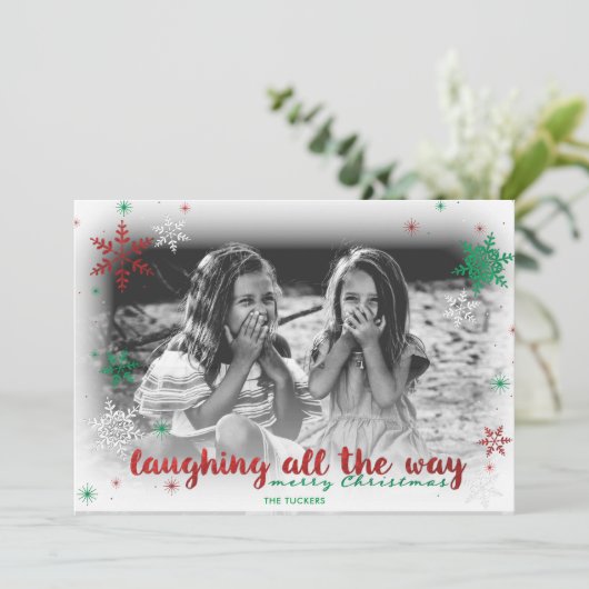 Lachen de hele weg Folie Sneeuwvlokken Volledige F Feestdagenkaart (Staand voorkant)