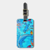lachen dolfijnen blauw bagagelabel (Voorkant verticaal)