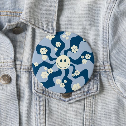 Lachen - Donkerblauw, lichtblauw en crème Ronde Button 4,0 Cm (In situ)