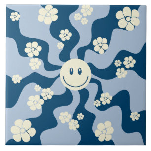 Lachen - Donkerblauw, lichtblauw en crème Tegeltje
