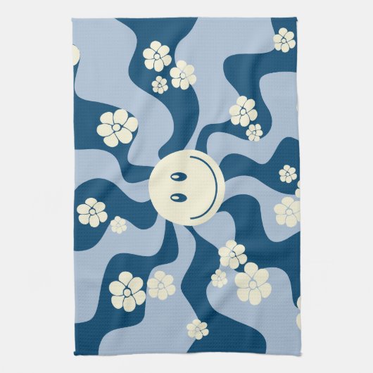 Lachen - Donkerblauw, lichtblauw en crème Theedoek (Verticaal)