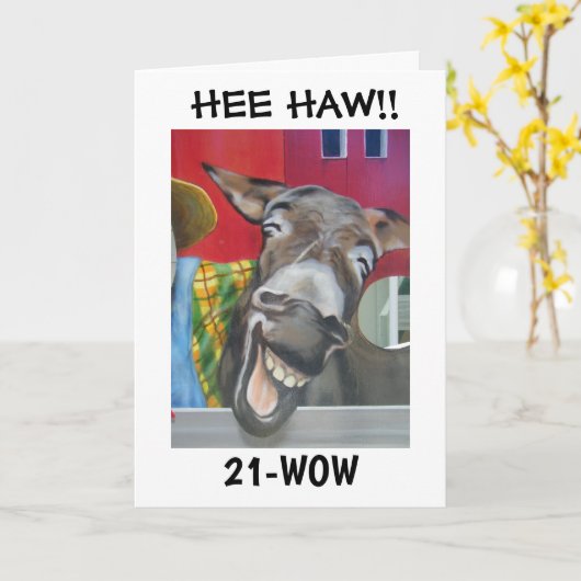 "LACHEN EZEL GROET" VOOR "21e VERJAARDAG" Auto Kaart (Gele Bloem)