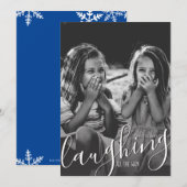 Lachen helemaal naar Snowflakes Blue foto Feestdagenkaart (Voorkant / Achterkant)