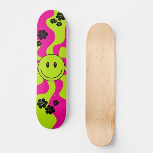 Lachen in limoengroen, heet roze en zwart persoonlijk skateboard (Voorkant)