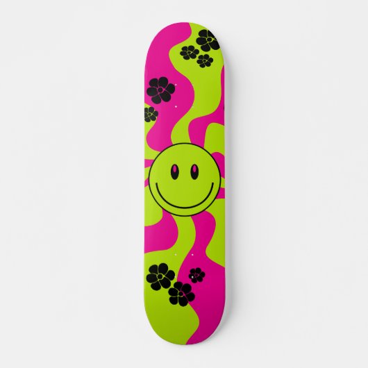 Lachen in limoengroen, heet roze en zwart persoonlijk skateboard (Voorkant)