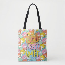 Lachen is de beste outfit! Motivatie Tote Bag