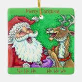 LACHEN KERSTMAN & RENDIER KERST KERAMISCH ORNAMENT (Voorkant)