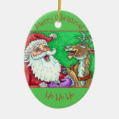 LACHEN KERSTMAN & RENDIER KERST KERAMISCH ORNAMENT (Voorkant)