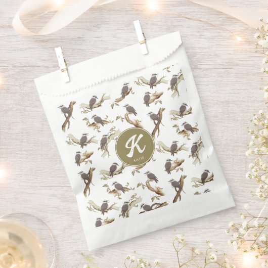 Lachen Kookaburra Australisch Eucalyptus Monogram Bedankzakje (Geknipt)