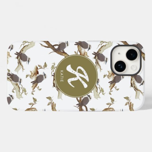 Lachen Kookaburra Australisch Eucalyptus Monogram Case-Mate iPhone Case (Achterkant (horizontaal))