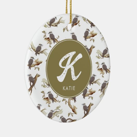 Lachen Kookaburra Australisch Eucalyptus Monogram Keramisch Ornament (Rechts)