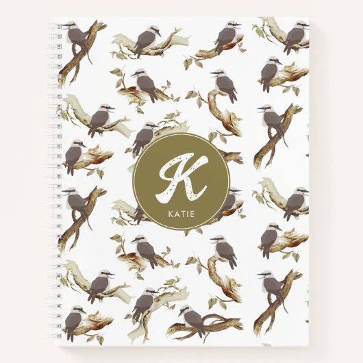 Lachen Kookaburra Australisch Eucalyptus Monogram Notitieboek (Voorkant)